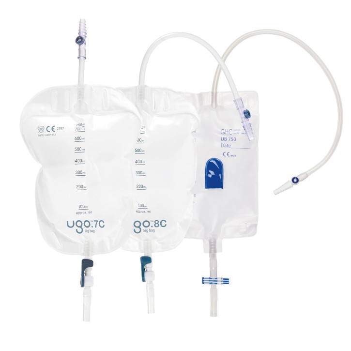 1-Kammer-Beinbeutel 750 ml, mit Textilbeschichtung , verschiedene Schlauchlängen, verschiedene Hähne